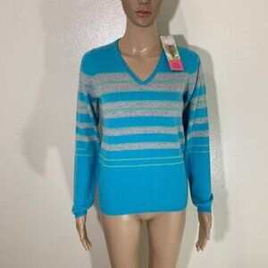 Womens Lochmere Washable Cashmere Striped Sweater Pullover NWT Blue Size XS